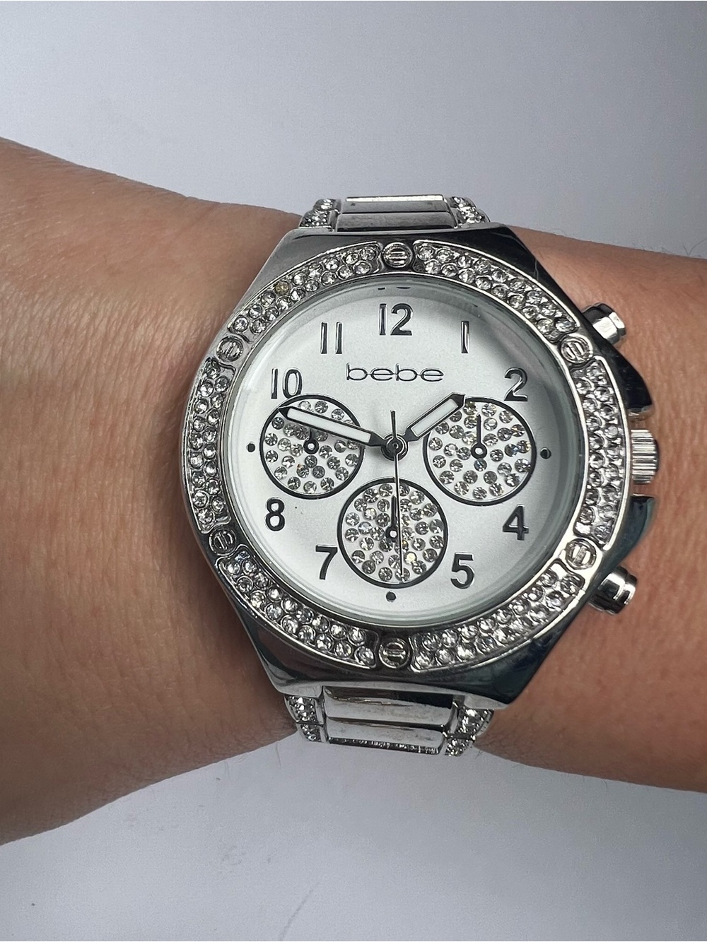 bebe Silver Crystal-Accent Women's Bracelet Watch